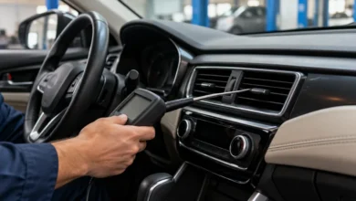 قياس حرارة الهواء عند فتحات مكيف السيارة داخل المقصورة